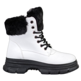 SHELOVET Šněrovací pracovníci s kožešinou bílý