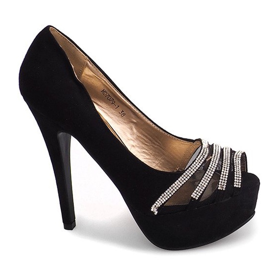 Semišové lodičky na vysokém podpatku MD7079-1 černé černá