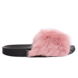 Růžové pantofle s kožešinou CK107P Pink růžový Růžové pantofle s kožešinou CK107P Pink růžový