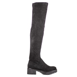 SDS Semišové stehenní boty na platformě černý
