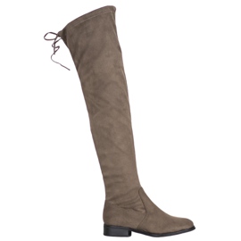 Seastar Kozačky nad kolena na plochém podpatku zelená Seastar Kozačky nad kolena na plochém podpatku zelená