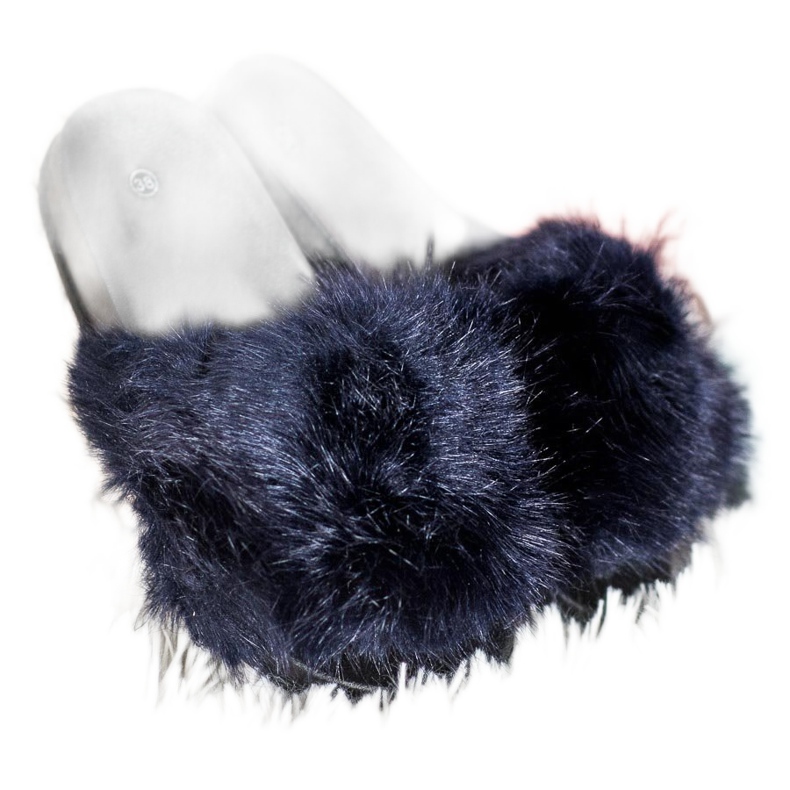 SHELOVET Pohodlné kožešinové pantofle modrý
