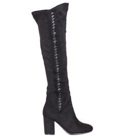 SDS Semišové kozačky na vysokém podpatku černá SDS Semišové kozačky na vysokém podpatku černá