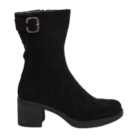 Černé kozačky na nízkém podpatku TX-1821 Black černá