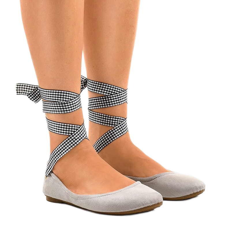 Růžové balerínky s mašlí Acro šedá