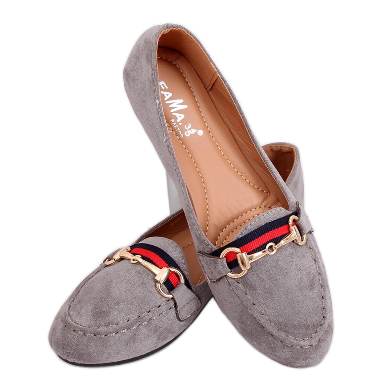 Šedé Dámské šedé mokasíny B2027 Šedá