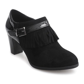 Booties On Heel Boho Fringe 6660 Black černý