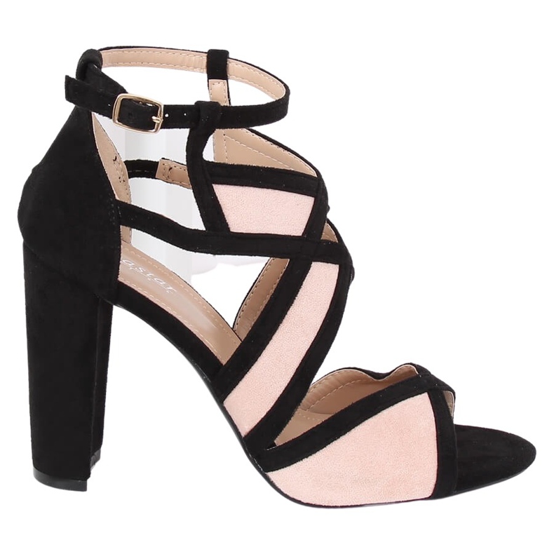 Černé a růžové sandály na sloupku LE071P Růžová černá růžový