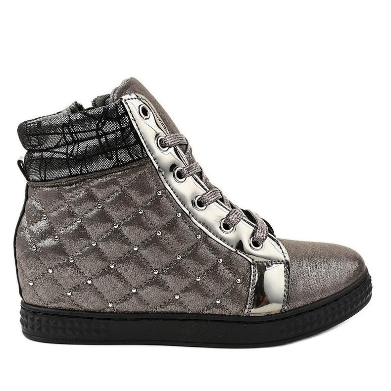 Šedé lakované tenisky na klínku R468-3 šedá