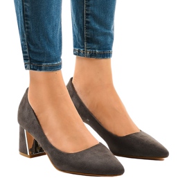 Černé semišové lodičky na sloupku L439 šedá