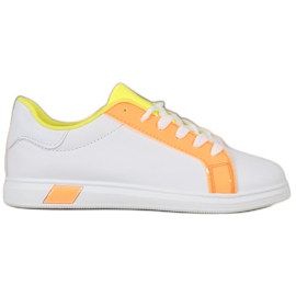 Ideal Shoes Módní tenisky s eko kůží bílý oranžový Ideal Shoes Módní tenisky s eko kůží bílý oranžový