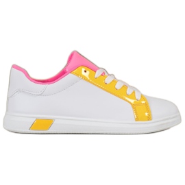 Ideal Shoes Módní tenisky s eko kůží bílý pomerančový růžový vícebarevný žluť