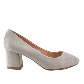 Černé semišové lodičky na sloupku FM1089 šedá Černé semišové lodičky na sloupku FM1089 šedá