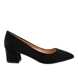 Černé lodičky na sloupku z eko semiše FM3030 černá žlutá Černé lodičky na sloupku z eko semiše FM3030 černá žlutá