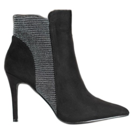 SHELOVET Semišové kozačky na vysokém podpatku černá