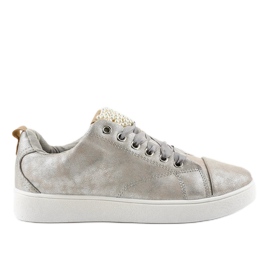 Šedé tenisky zdobené perlami 373-Y šedá