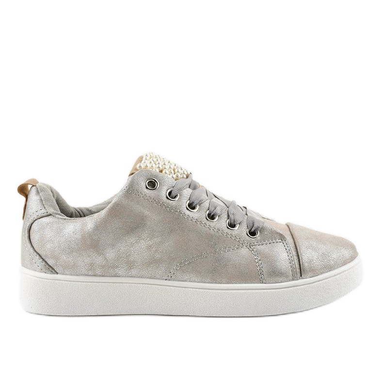 Šedé tenisky zdobené perlami 373-Y šedá