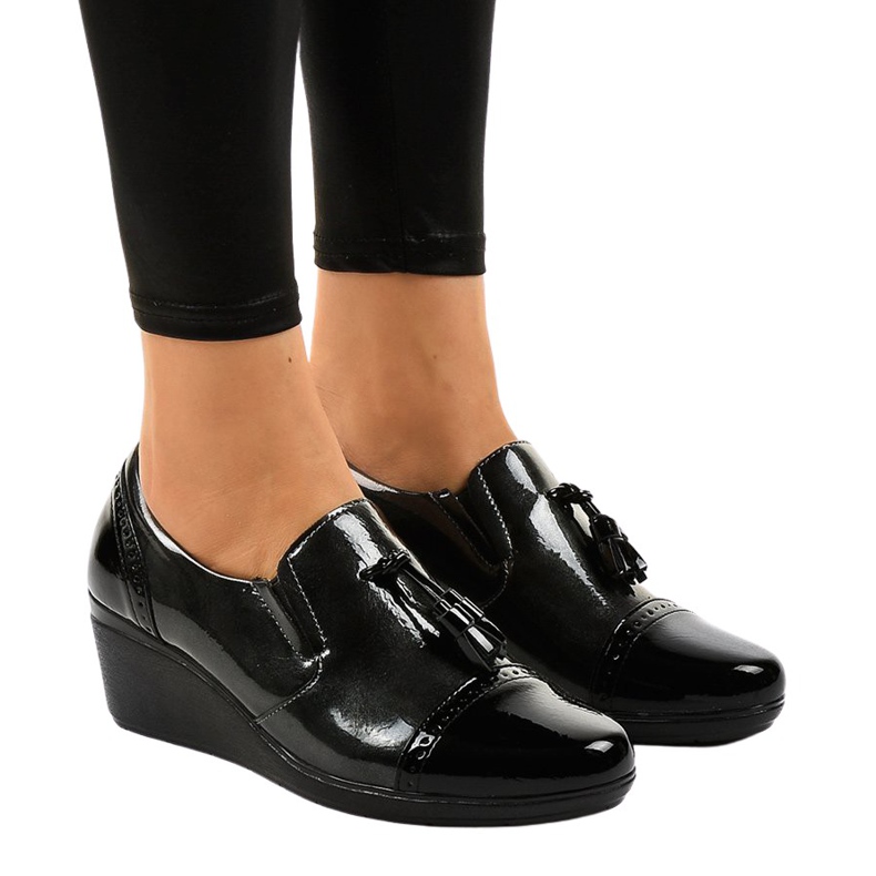 Černé klínové boty 7-9022 černá šedá