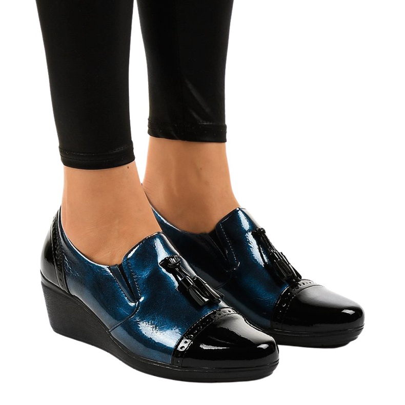 Černé klínové boty 7-9022 černá námořnická modrá