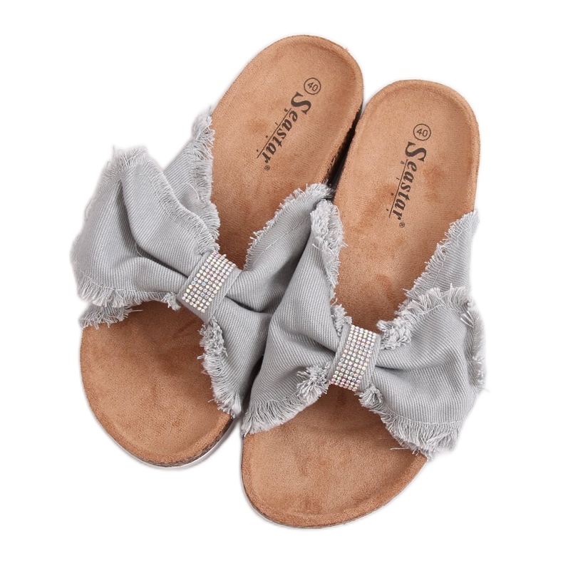 Šedá šedá BG60P Šedé pantofle s korkem