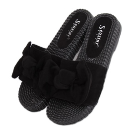 Černé dámské pantofle s mašlí YQ225P Black černý