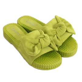 Zelené dámské pantofle s mašlí YQ225P Green zelený