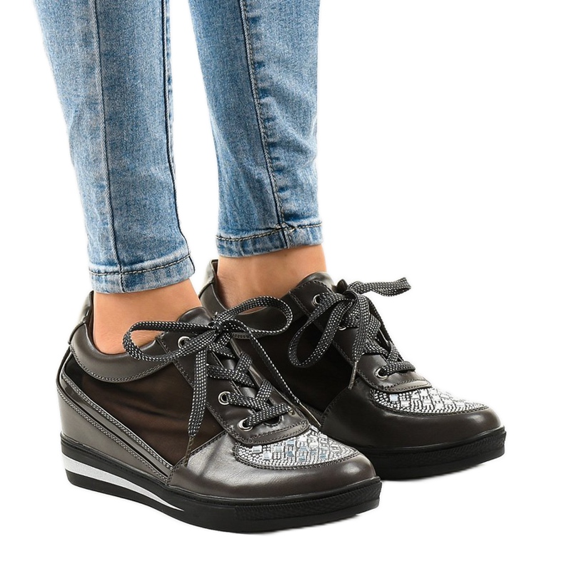 Šedé síťované tenisky na klínku TL-29 šedá