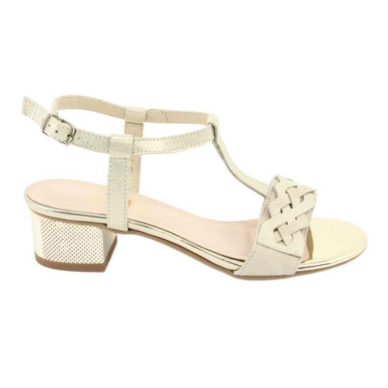 Gamis Dámské kožené sandály Beige/Gold 3936 béžový