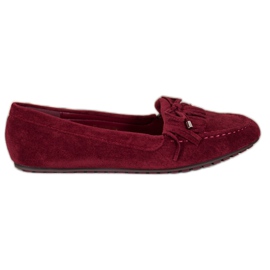 Ideal Shoes Semišové boty s třásněmi červený
