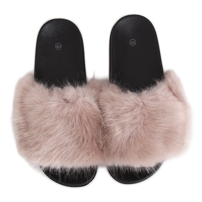 Béžové pantofle s kožešinou CK107P Béžová béžový