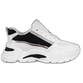 SHELOVET Stylové tenisky s třpytkami bílý černý