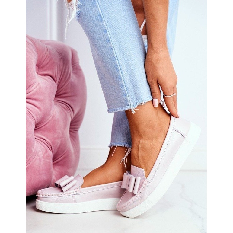 S.Barski Růžové dámské kožené mokasíny LR92036 růžový