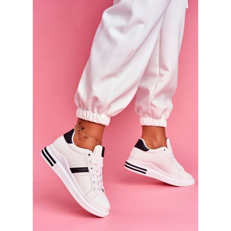 SEA Bílá třpytivá dámská sportovní obuv BL202 bílý černá