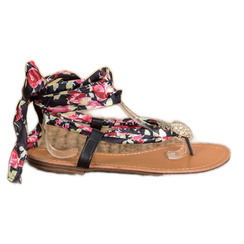 SHELOVET Svázané sandály s ananasem černá vícebarevný