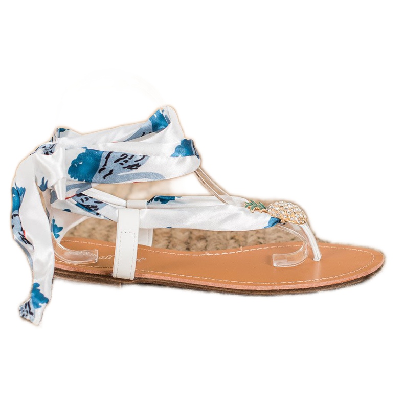 SHELOVET Svázané sandály s ananasem bílý vícebarevný