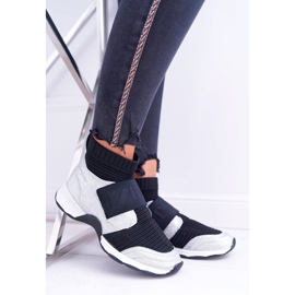 LU BOO Dámská sportovní ponožka HT9022 se stříbrnými třpytkami černá šedá