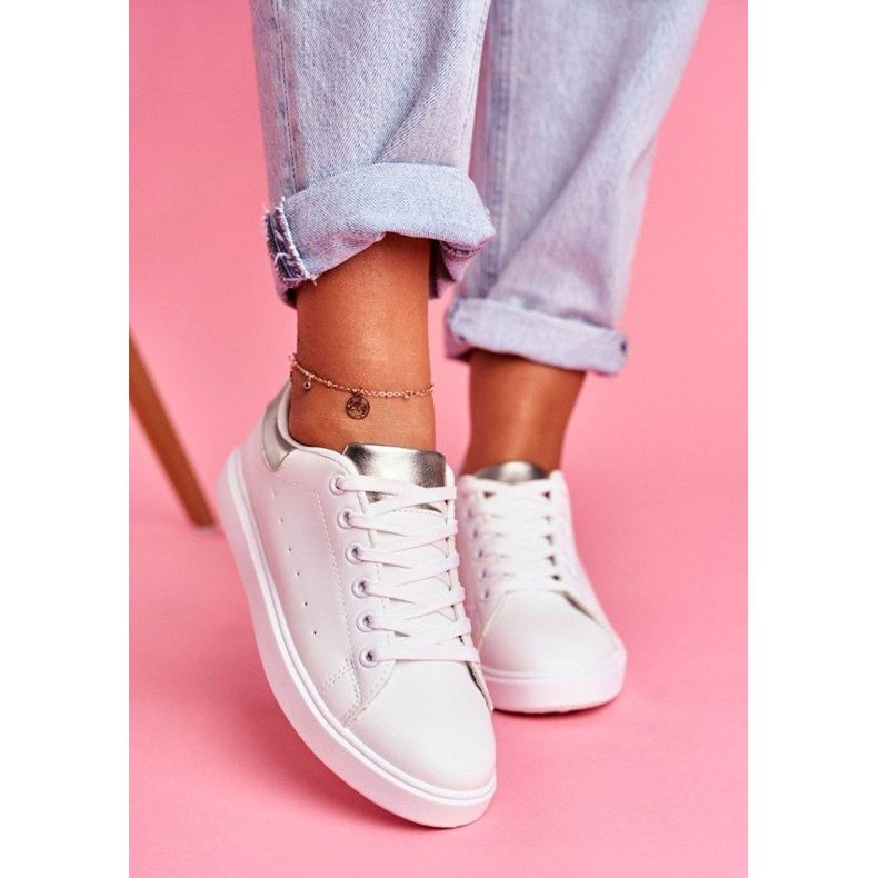 SEA Bílé sportovní boty se stříbrným podpatkem LA85 bílý šedá