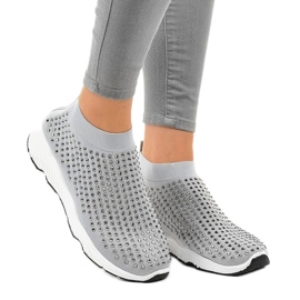 Šedé sportovní boty se zirkony LG27 šedá Šedé sportovní boty se zirkony LG27 šedá