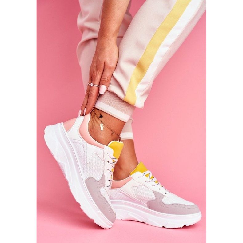 BUGO Bílé a růžové sportovní tenisky B0-545 bílý růžový BUGO Bílé a růžové sportovní tenisky B0-545 bílý růžový