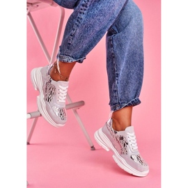 S.Barski Stříbrné sportovní kožené tenisky LR92099 šedá