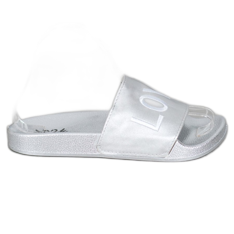 Small Swan Eko kožené přezůvky LOVE &amp; HATE stříbrný