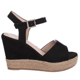 Černé sandály na klínovém podpatku 9R195 Black černá Černé sandály na klínovém podpatku 9R195 Black černá