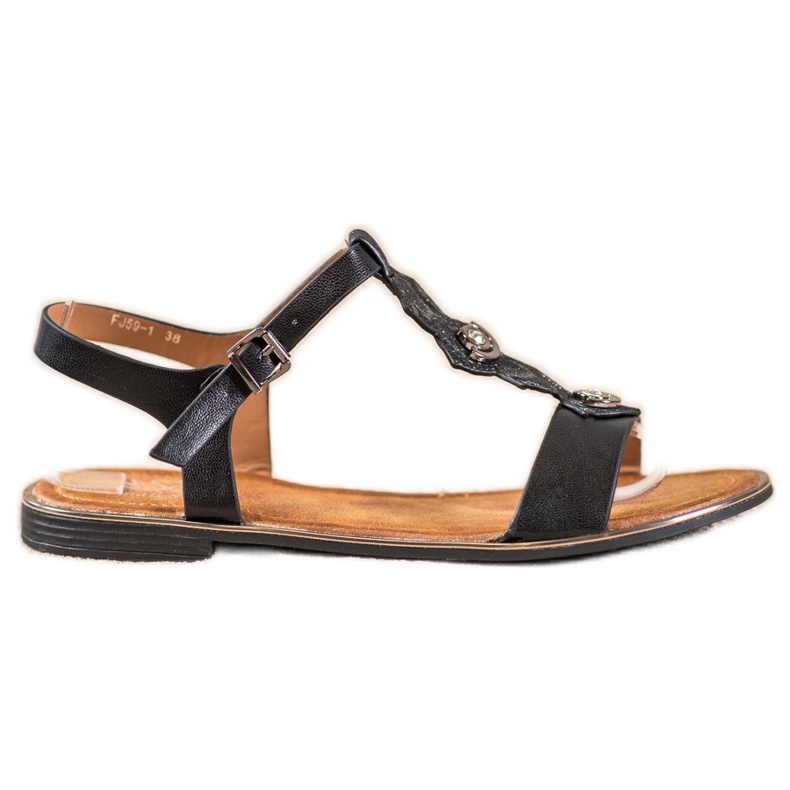 Small Swan Černé sandály s kubickým zirkonem černá Small Swan Černé sandály s kubickým zirkonem černá