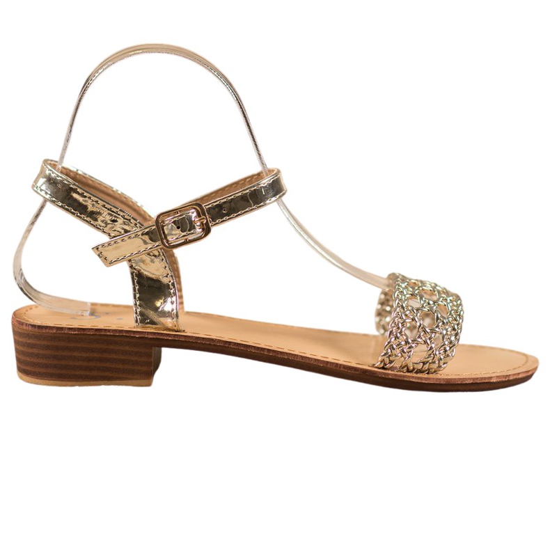 Small Swan Elegantní pletené sandály zlatý
