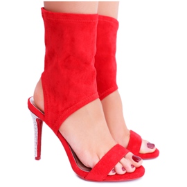 Dámské sandály na vysokém podpatku Lu Boo s kubickým zirkonovým červeným snem červené Dámské sandály na vysokém podpatku Lu Boo s kubickým zirkonovým červeným snem červené