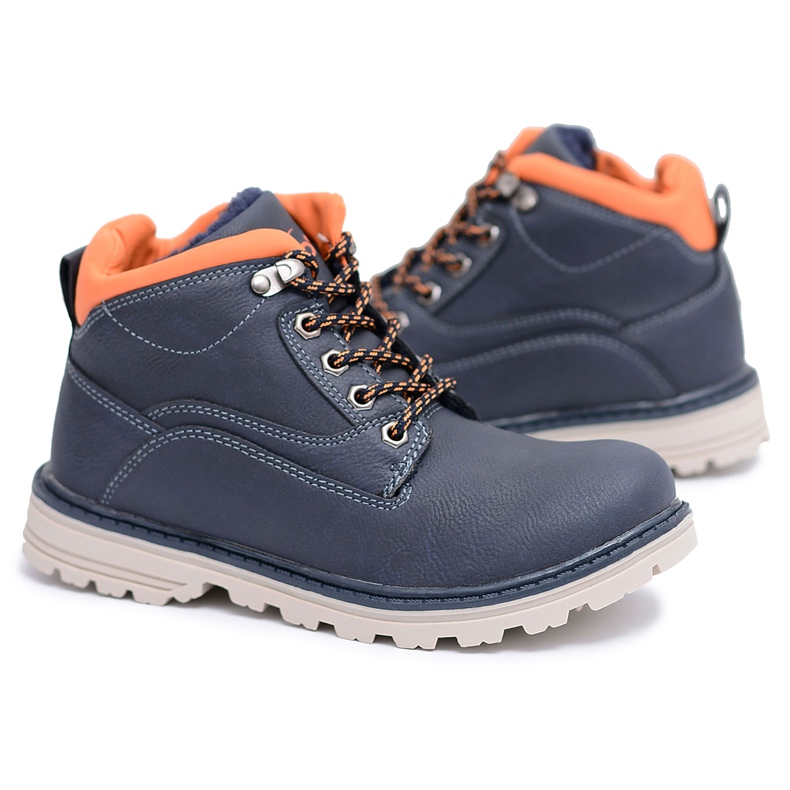 Vico Navy Dětské chlapecké teplé boty s fleece Billy námořnická modrá oranžový