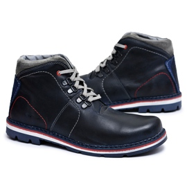 Mario Boschetti Pánské teplé kožené boty Teslo Navy Blue námořnická modř