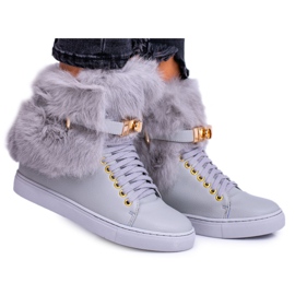 Lu Boo šedé boty s přírodní Gisele kožešinou šedá