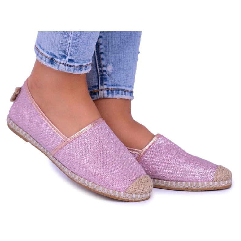 Lu Boo Glitter Dámské růžové espadrilky Slip On Miravet růžový