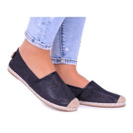 Lu Boo černé třpytivé dámské espadrilky nazouvací na Miravet černý